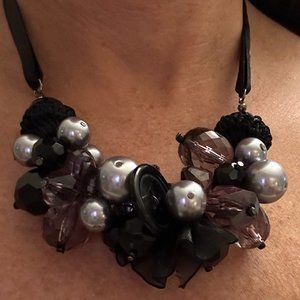 Chunky Beaded Black/Silver statement necklace